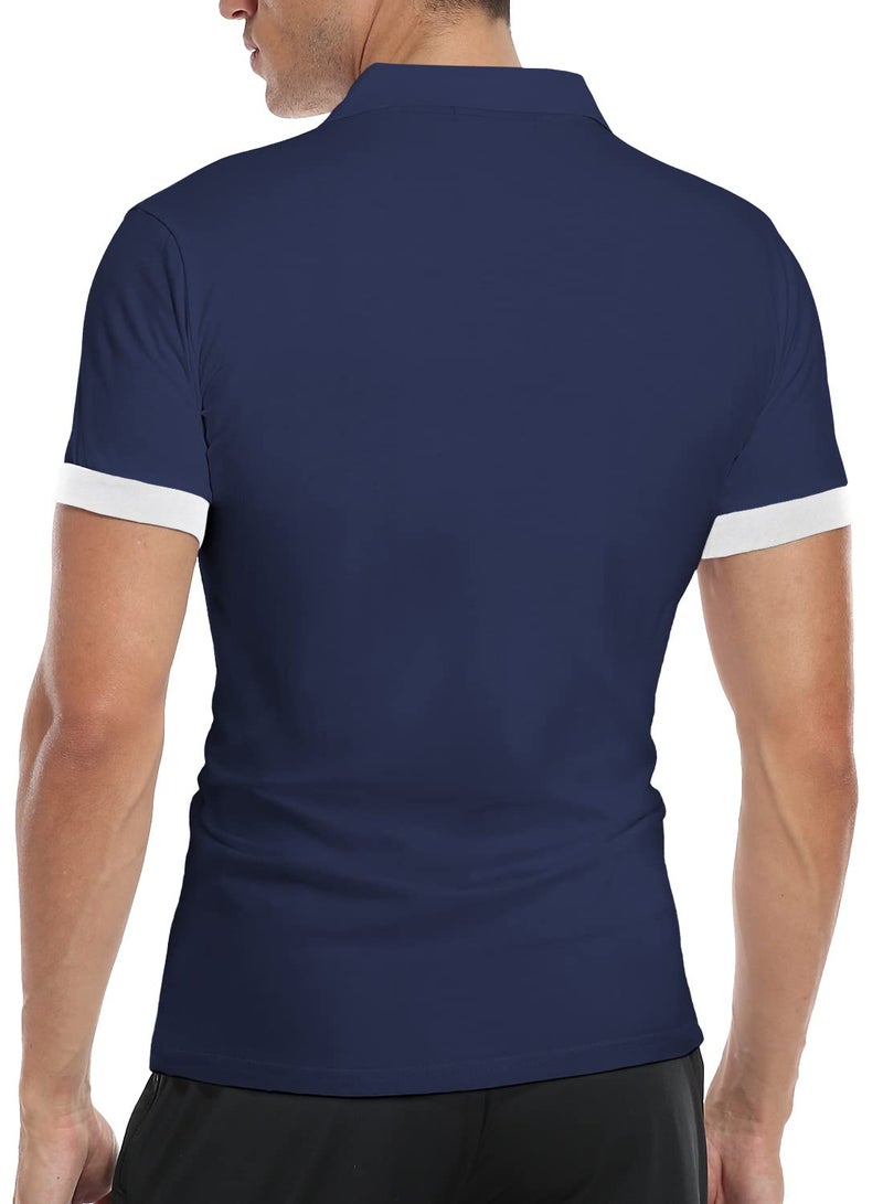KUYIGO Men's Short Sleeve Polo Shirts Casual Slim Fit Basic Designed Cotton Shirt Medium Navy - Image 3